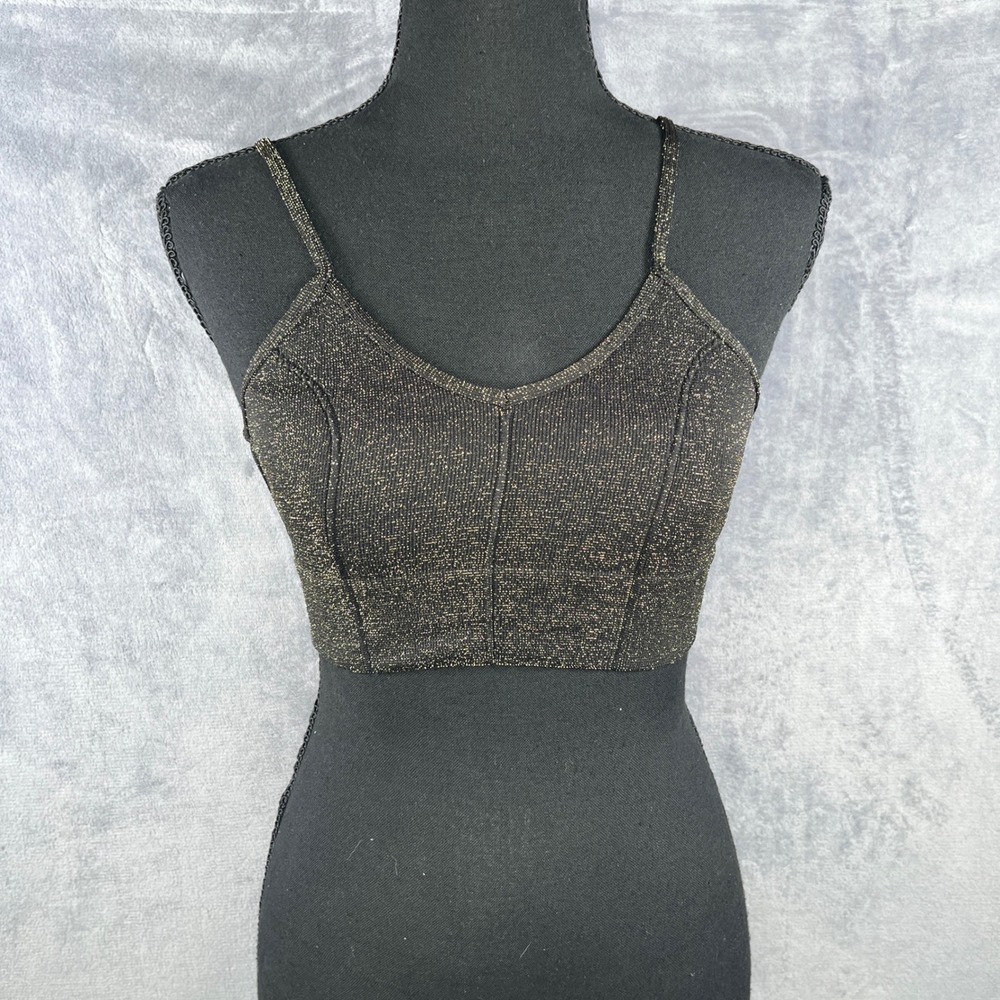 Free People Intimately Sparkle Cami Top Metallic‎ Party Sleeveless Black M/L